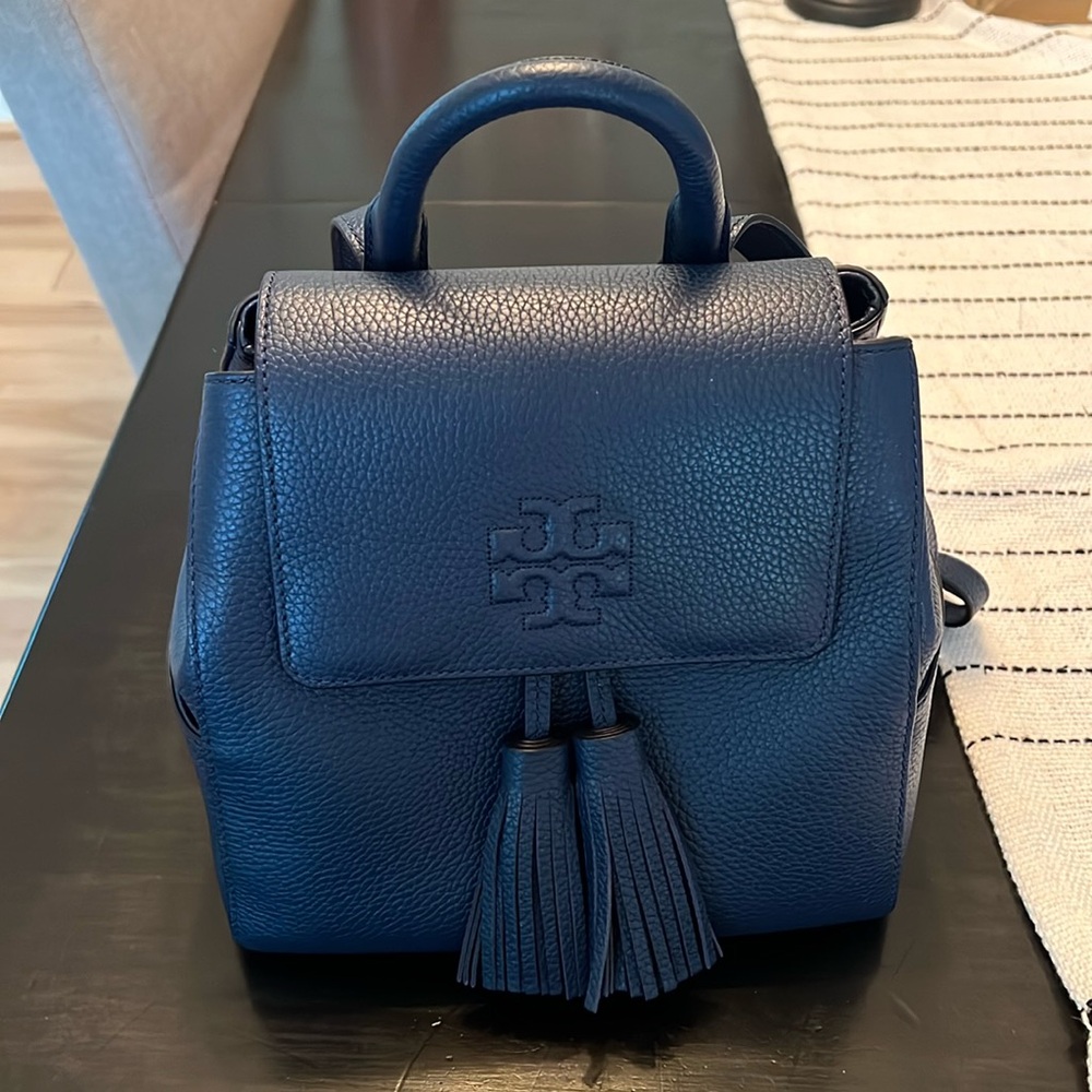 Small Tory Burch Thea navy backpack purse. Mint condition.